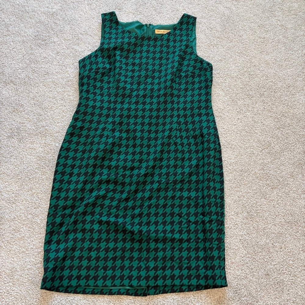 Nipon Boutique Green and Black Houndstooth Dress